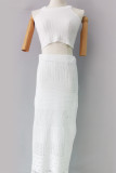 Sexy Vacation Solid Patchwork Slit O Neck Sleeveless Two Pieces
