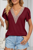 Casual Solid Patchwork V Neck T-Shirts