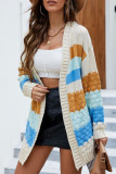 Elegant Color Block Contrast Cardigan Collar Tops