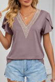 Casual Solid Patchwork V Neck T-Shirts