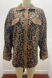 Casual Sweet Leopard Pocket Turndown Collar Tops