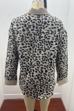 Casual Sweet Leopard Pocket Turndown Collar Tops