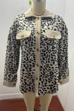Casual Sweet Leopard Pocket Turndown Collar Tops
