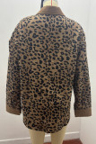 Casual Sweet Leopard Pocket Turndown Collar Tops