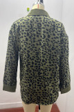 Casual Sweet Leopard Pocket Turndown Collar Tops