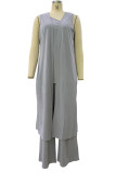 Casual Solid Oblique Collar Sleeveless three Pieces
