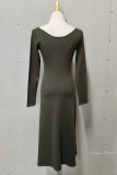 Casual Simplicity Solid Slit O Neck A Line Dresses