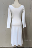 Casual Simplicity Solid Slit O Neck A Line Dresses