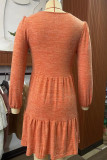 Casual Simplicity Solid Fold Square Collar Long Sleeve Dresses