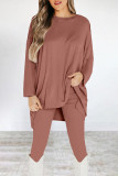Casual Solid O Neck Long Sleeve Two Pieces