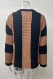 Casual Striped Contrast O Neck Tops
