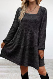 Casual Simplicity Solid Fold Square Collar Long Sleeve Dresses