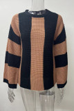 Casual Striped Contrast O Neck Tops