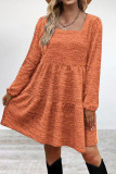 Casual Simplicity Solid Fold Square Collar Long Sleeve Dresses