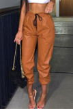 Casual Street Solid Draw String Regular Pencil Solid Color Bottoms