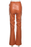 Sexy Solid Frenulum Regular Mid Waist Pencil Solid Color Bottoms