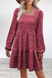 Casual Simplicity Solid Fold Square Collar Long Sleeve Dresses
