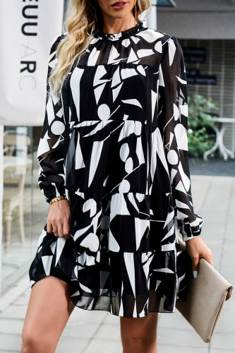 Sweet Elegant Print Patchwork Half A Turtleneck A Line Dresses