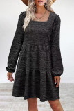 Casual Simplicity Solid Fold Square Collar Long Sleeve Dresses