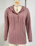 Casual Solid Buttons Hooded Collar Tops