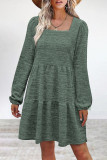 Casual Simplicity Solid Fold Square Collar Long Sleeve Dresses