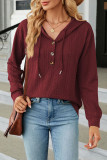 Casual Solid Buttons Hooded Collar Tops
