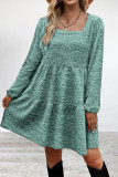 Casual Simplicity Solid Fold Square Collar Long Sleeve Dresses