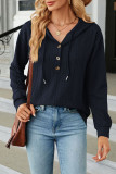 Casual Solid Buttons Hooded Collar Tops