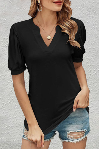 Casual Solid Fold V Neck T-Shirts