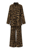 Casual Leopard Patchwork Turndown Collar Long Sleeve Two Pieces