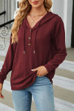 Casual Solid Buttons Hooded Collar Tops