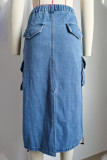Casual Street Solid Slit High Waist Denim Skirts
