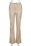 Sexy Solid Frenulum Regular Mid Waist Pencil Solid Color Bottoms