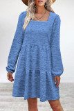 Casual Simplicity Solid Fold Square Collar Long Sleeve Dresses