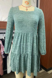 Casual Simplicity Solid Fold Square Collar Long Sleeve Dresses
