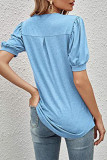 Casual Solid Fold V Neck T-Shirts