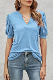 Casual Solid Fold V Neck T-Shirts