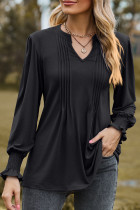 Elegant Simplicity Solid Fold V Neck Tops