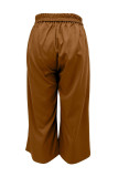 Casual Simplicity Solid Pocket Loose High Waist Wide Leg Solid Color Bottoms