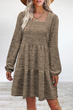 Casual Simplicity Solid Fold Square Collar Long Sleeve Dresses