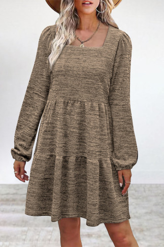 Casual Simplicity Solid Fold Square Collar Long Sleeve Dresses
