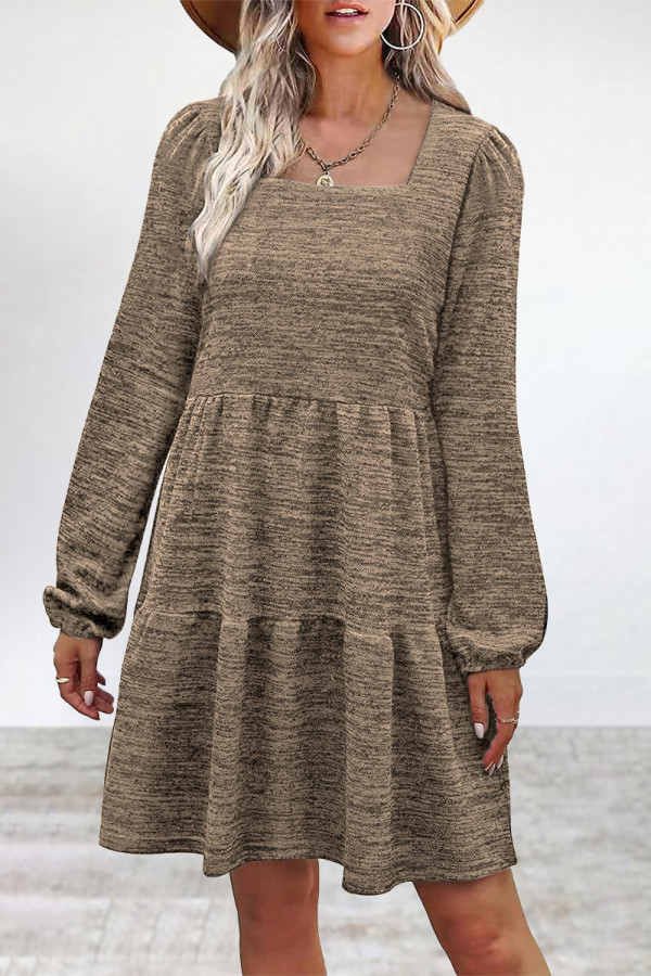 Casual Simplicity Solid Fold Square Collar Long Sleeve Dresses