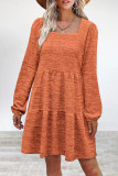 Casual Simplicity Solid Fold Square Collar Long Sleeve Dresses
