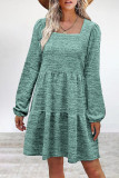 Casual Simplicity Solid Fold Square Collar Long Sleeve Dresses