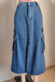 Casual Street Solid Slit High Waist Denim Skirts