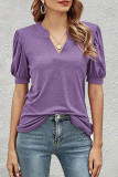 Casual Solid Fold V Neck T-Shirts