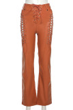 Sexy Solid Frenulum Regular Mid Waist Pencil Solid Color Bottoms