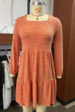 Casual Simplicity Solid Fold Square Collar Long Sleeve Dresses