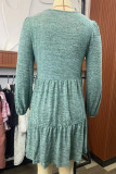 Casual Simplicity Solid Fold Square Collar Long Sleeve Dresses