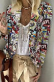Casual Print Patchwork Turn-back Collar Outerwear